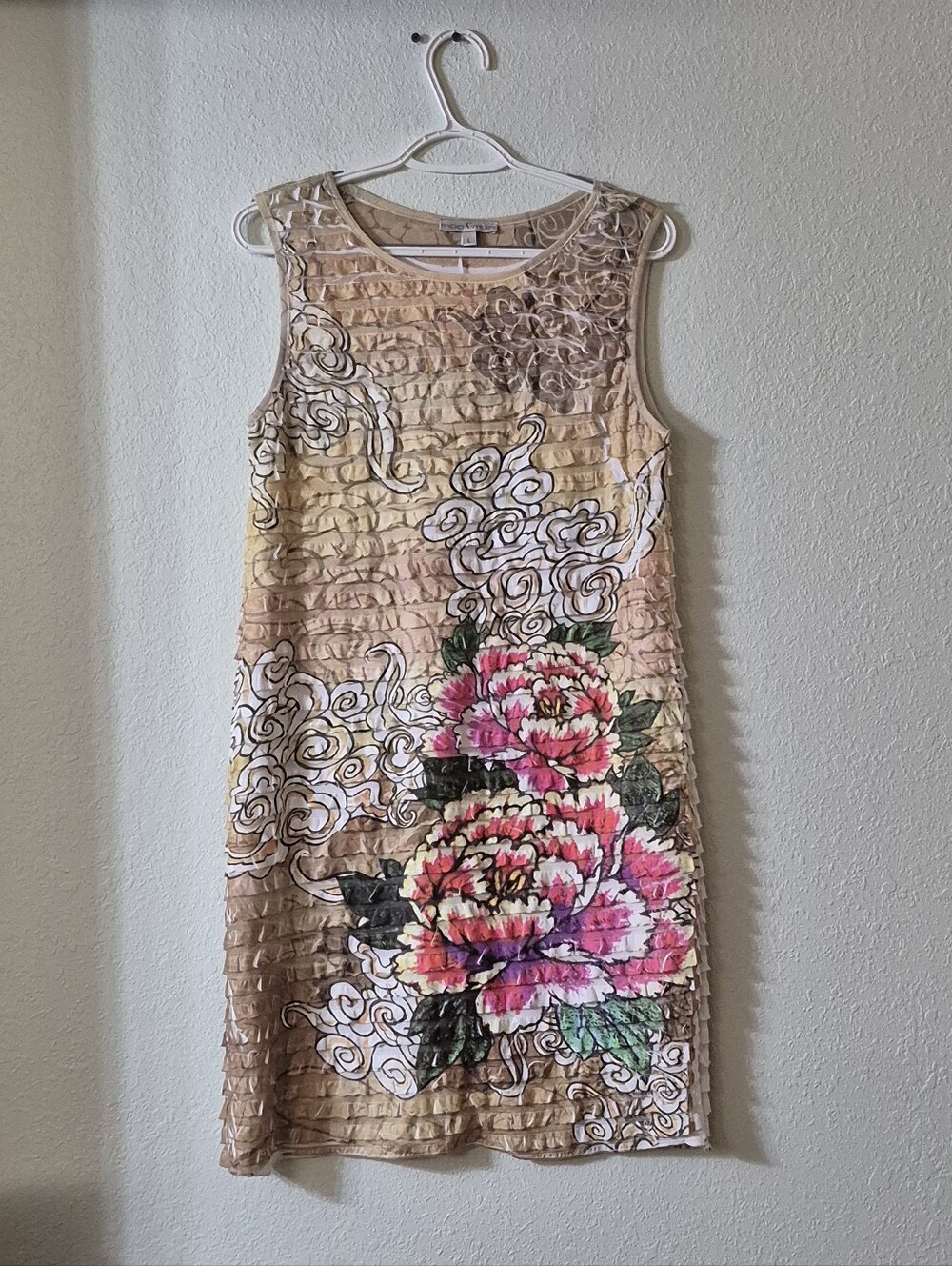 Moa Moa Floral Ruffle Shift Dress - Pink & Beige